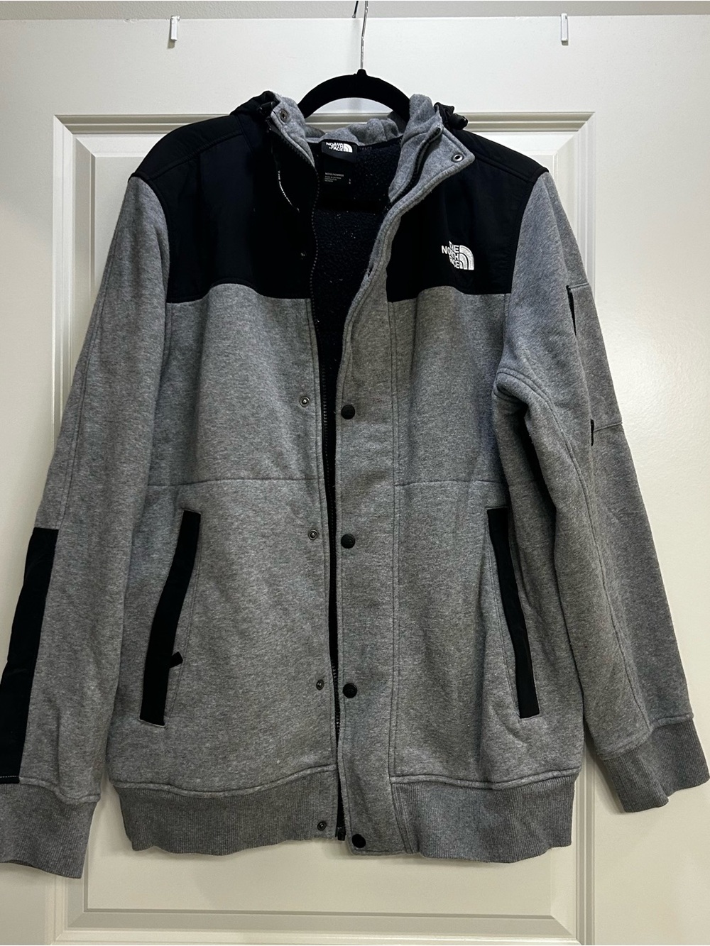 The North Face Men’s Gray and Black Hooded Shirt Jacket